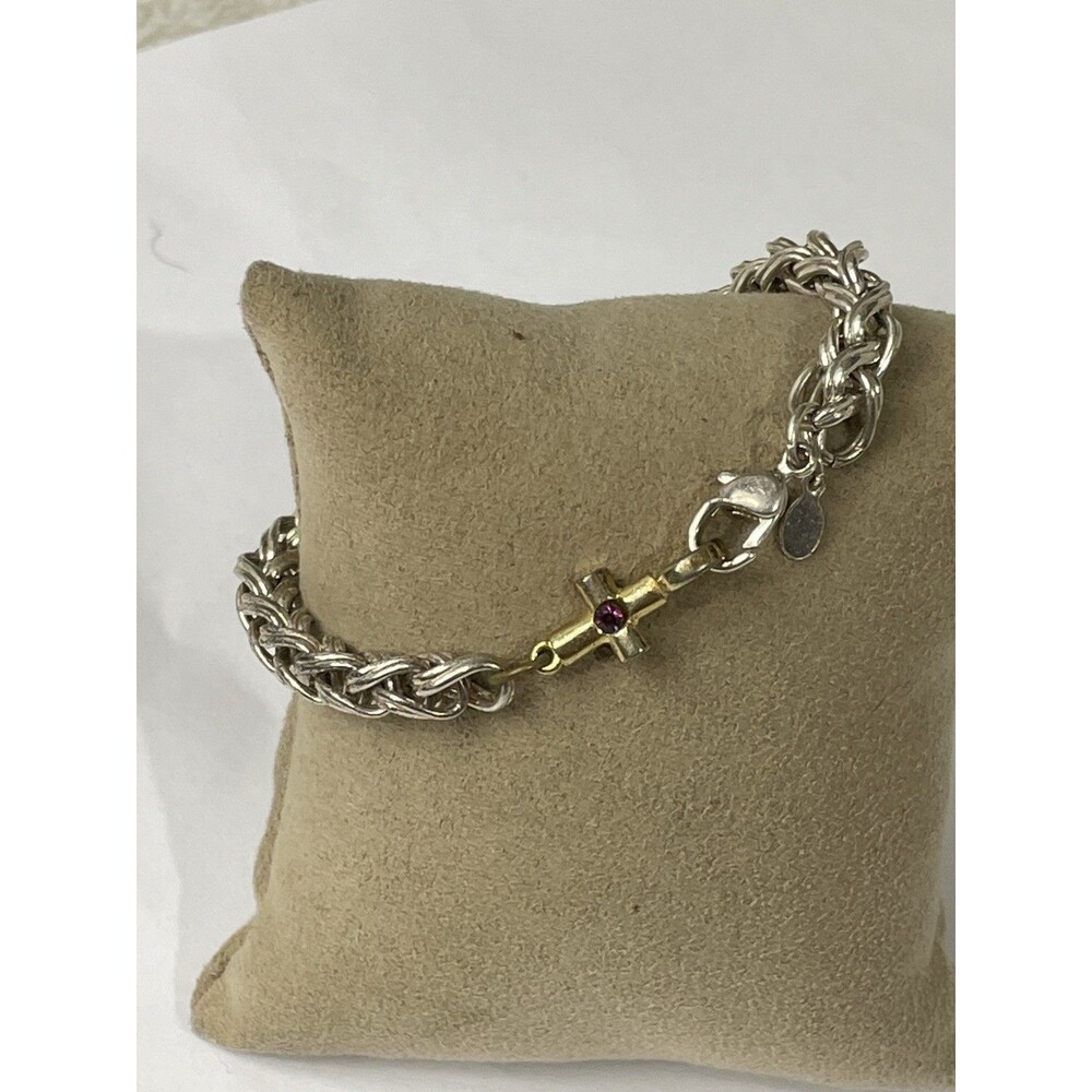 VINTAGE PREMIER DESIGNS TWO TONE BYZANTINE 7" CROSS CHAIN BRACELET